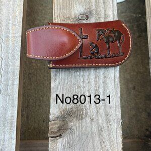 Brown Leather Praying Cowboy Design Large Knife Sheath with Keep